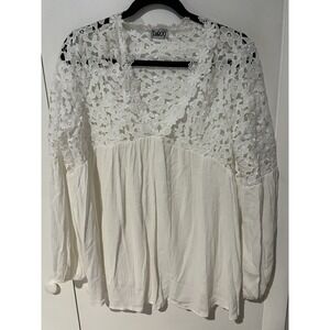 TaRoo Womens Lace Long Sleeve Pullover Blouse‎ Top White Size Medium